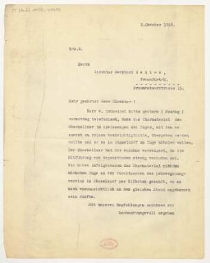 Brief an Bernhard Sekles : 02.10.1928