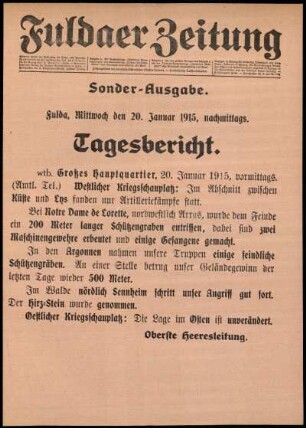 Erste Ausgabe vom Mittwoch, den 20. Januar 1915.