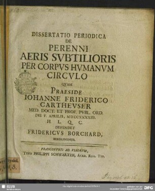 Dissertatio Periodica De Perenni Aeris Subtilioris Per Corpus Humanum Circulo