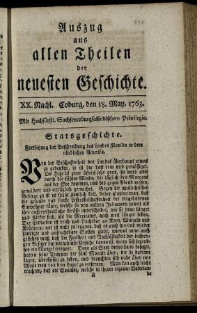 XX. Nachl. Coburg, den 18. May, 1763.