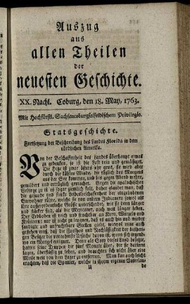 XX. Nachl. Coburg, den 18. May, 1763.
