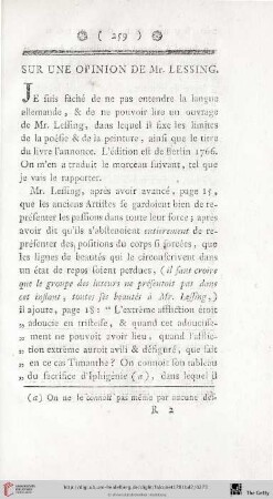 Sur une opinion de Mr. Lessing