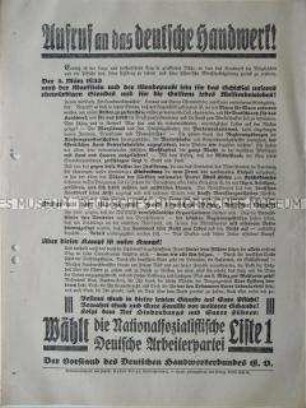 NSDAP-Wahlflugblatt, an Handwerker gerichtet