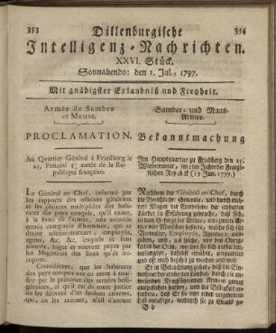 XXVI.Stück. Sonnabends: den 1. Jul. 1797.