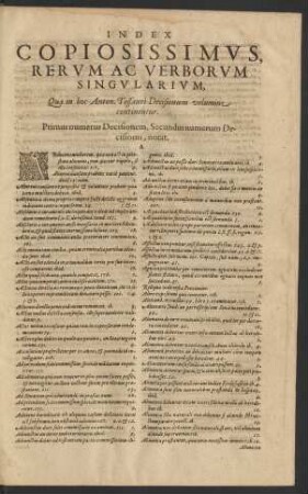 Index Copiosissimus, rerum Verborum Singularium, quae in hoc Anton. tessauri Decisionum volumine continentur.