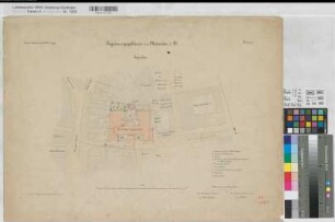 Münster (Münster) Regierungsgebäude (Inventarzeichnung) Blatt 1 Lageplan 1890 1 : 500 50 x 68 Lithographie: Bogdan Gisevius, Berlin Niermann; Butz KSM Nr. 1310,35