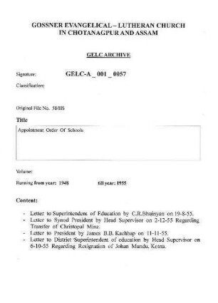 Appointment Order of School