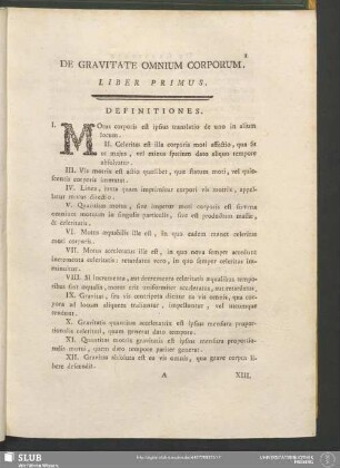 De Gravitate Omnium Corporum. Liber Primus