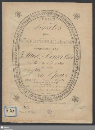 Trois Sonates pour Violoncelle et Basse : Oeuvre 2e.
