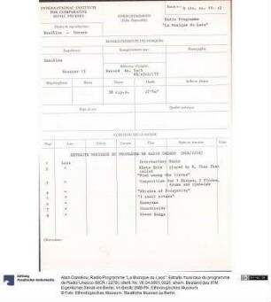 Radio Programme "La Musique du Laos": Extraits musicaux du programme de Radio Unesco (MCR / 2278)