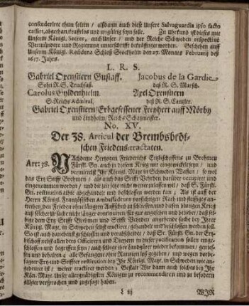 No. XV. Der 38. Articul der Brembsbröischen Friedens-tractaten