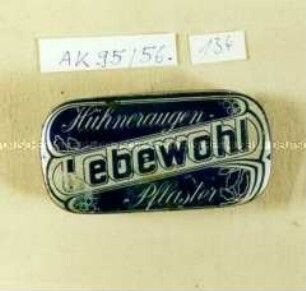 Blechschachtel für "Hühneraugen-Lebewohl Pflaster"