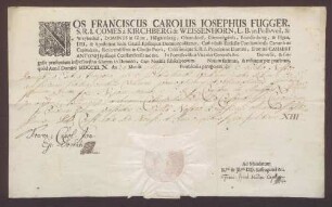 Subdiakonatsweihezeugnis des Grafen Johann Nepomuk von Montfort.