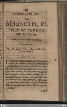 Disputatio XIV. De Adiunctis, Ritibus Ac Ceremoniis Baptismi
