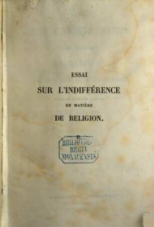 Essai sur l'Indifférence en matière de religion, 2