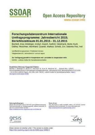 Forschungsdatenzentrum Internationale Umfrageprogramme: Jahresbericht 2015; Berichtszeitraum 01.01.2015 - 31.12.2015