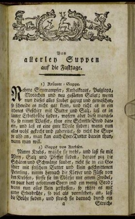 Von allerley Suppen auf die Fasttage. - Von allerley Brühen an einem Fasttag.