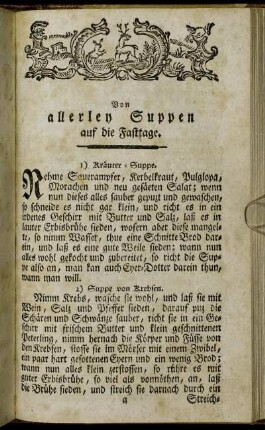 Von allerley Suppen auf die Fasttage. - Von allerley Brühen an einem Fasttag.