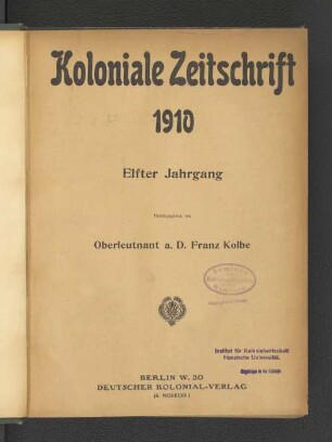 11.1910: Koloniale Zeitschrift : Zeitschrift des Deutsch-Nationalen Kolonialvereins
