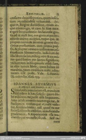 Ioannes Sturmius Rogero Aschamo. S. P.