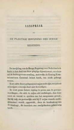 Aanspraak bij de plegtige inwijding der hooge regering