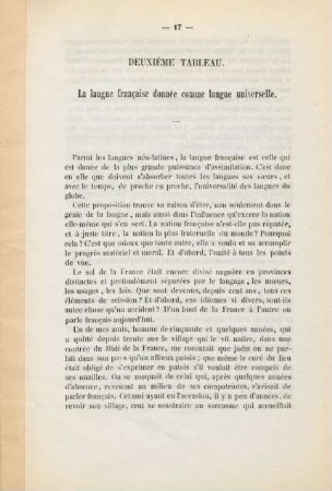 Deuxième tableau. La langue francaise donnée comme langue universelle