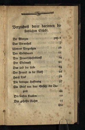 Verzeichniß derer darinnen befindlichen Stuecke