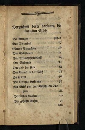 Verzeichniß derer darinnen befindlichen Stuecke