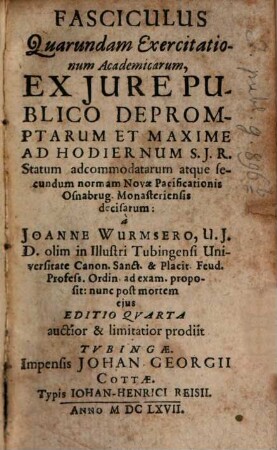 Fasciculus quarundam Exercitationum acad.