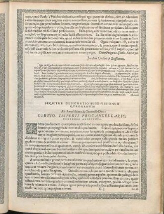 Sequitur Designatio Subdivisionum Qvadrantis Ab Amplissimo & Generoso Dno: Curtio, Imperii Procancellario, Generose Adinventa.