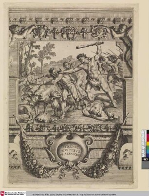 STRENVI DIVITIBVS PRAEVALEMVS; [Romulus et Rémus enlèvent leur troupeaux à des brigands]