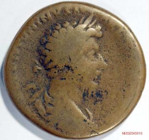 Römische Münze, Nominal Sesterz, Prägeherr Marc Aurel, Prägeort Rom, Original