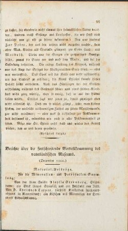 Berichte über die fortschreitende Vervollkommnung des vaterländischen Museums.