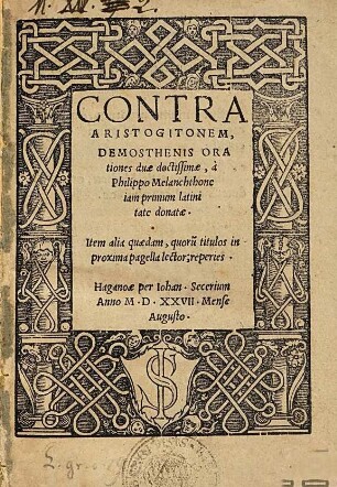 Contra Aristogitonem Demosthenis Orationes duae doctissimae
