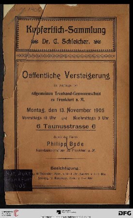 Kupferstich-Sammlung Dr. C. Schleicher : öffentliche Versteigerung 13. November 1905
