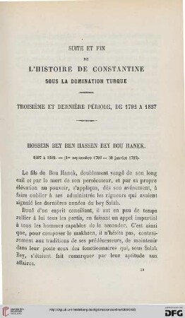 Sér. 2: Suite et fin de l'histoire de Constantine sous la domination turque : troisième et dernière période, de 1792 à 1837
