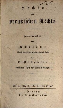 Archiv des preußischen Rechts. 3. 1800
