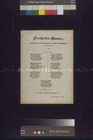Handzettel: Freiheits-Hymne, gesungen am Heldengrabe im Friedrichshain; 4. Juni 1848