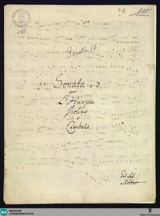 Sonatas - Mus. Hs. 466 : arp, vl, bc; F; BrinzingMWV 10.37