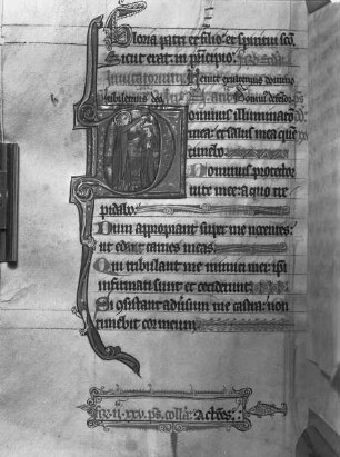 Psautier à l'usage de l'abbaye de Sainte-Elisabeth de Genlis — Initial D(ominus illuminatio mea et salus mea: quem timebo ...) mit der Krönung Davids?, Folio fol. 47 v