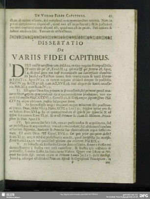 Dissertatio De Variis Fidei Capitibus