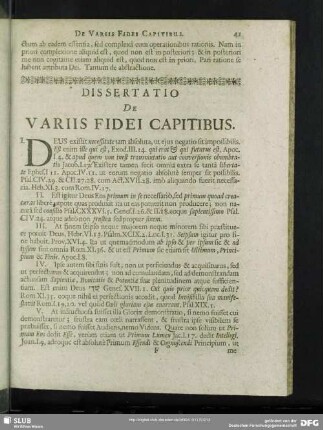 Dissertatio De Variis Fidei Capitibus