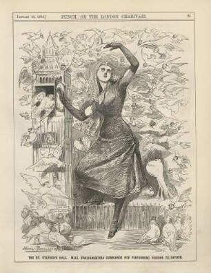 The St. Stephen's Hall. Mlle. Parliamentina commands her performing pigeons to return