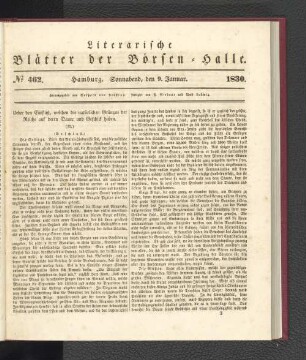 No 462. Hamburg. Sonnabend, den 9. Januar. 1830.