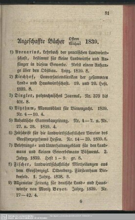 Angeschaffte Bücher Ostern - Michael 1839