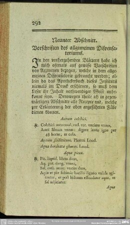 Neunter Abschnitt. Vorschriften des allgemeinen Dispensatoriums
