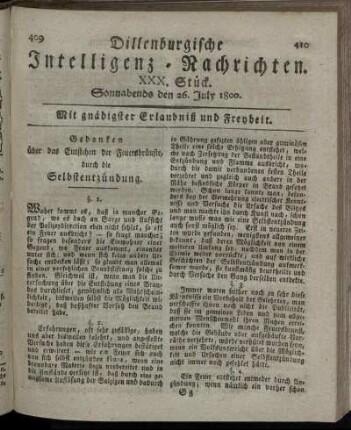 XXX. Stück. Sonnabends den 26. July 1800.
