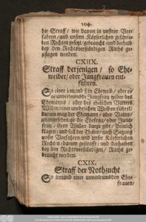 CXIIX. Straff derjenigen/ so Eheweiber/ oder Jungfrauen entführen.