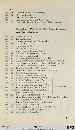 Porzellane, Fayencen, Glas, Zinn, Bronzen und Verschiedenes (Nr. 68-120)
