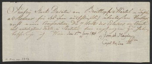 Quittung mit eigenhändiger Unterschrift und Datierung für Breitkopf und Härtel : 05.06.1801